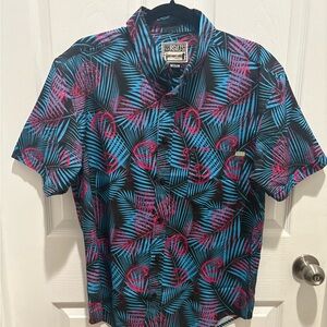 RSVLTS Men's Vibrant Leaf Print Shirt - Black, Blue, and Pink